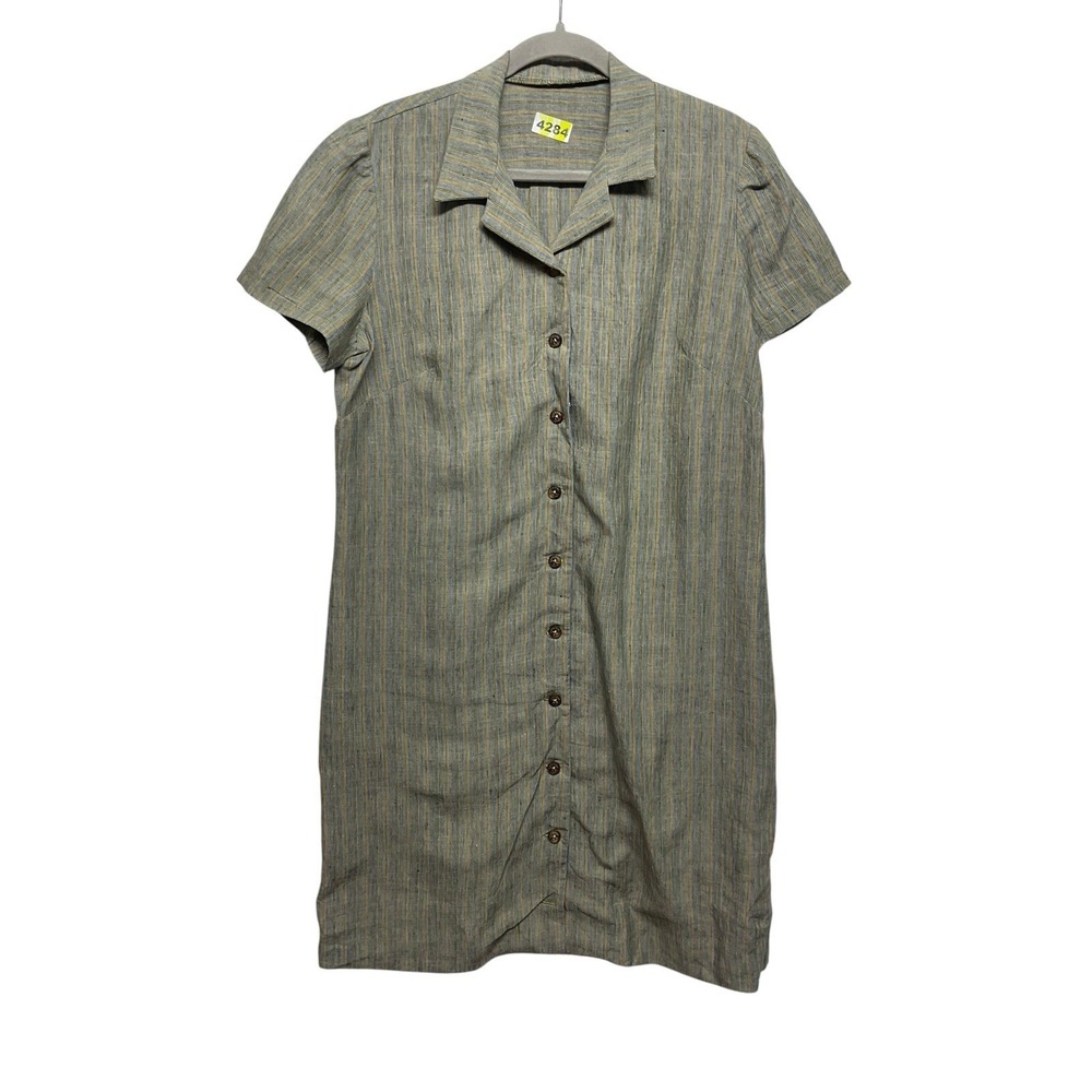 Dockers Levi's Linen Dobby Dress Size Medium To Large Brown Striped Button Down - Picture 4 of 8